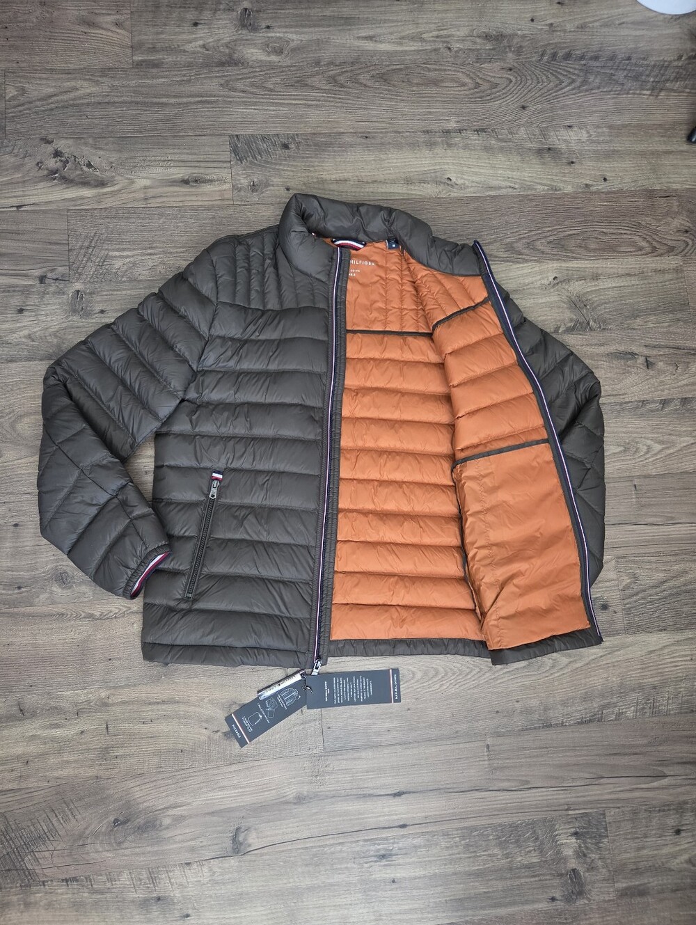 Tommy Hilfiger Olive Puffer Jacket with Orange Interior